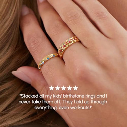 Mint & Lily Constellation Birthstone Ring | 18K Gold Plated Stainless Steel w/ Cubic Zirconia, Zodiac Star Ring, Tarnish-Resistant, Birthday Jewelry Gift for Her - color: February Amethyst, size: 7