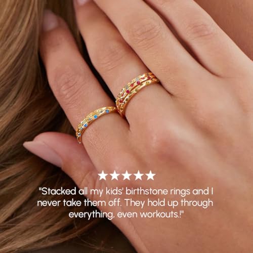 Mint & Lily Constellation Birthstone Ring | 18K Gold Plated Stainless Steel w/ Cubic Zirconia, Zodiac Star Ring, Tarnish-Resistant, Birthday Jewelry Gift for Her - color: August Peridot, size: 8