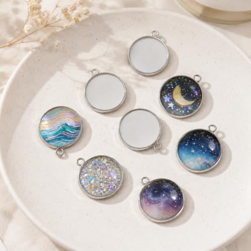30 Pcs 25mm Stainless Steel Round Blank Bezel Pendant Trays, Cabochon Settings Base for Jewelry Making, DIY Findings, Charms - Silver