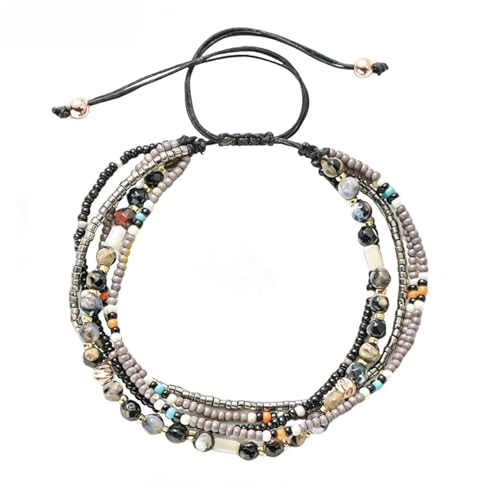 Handmade Adjustable Wrap Bracelet Bohemian String Braided Beads Anklets Gifts for Women - color: B