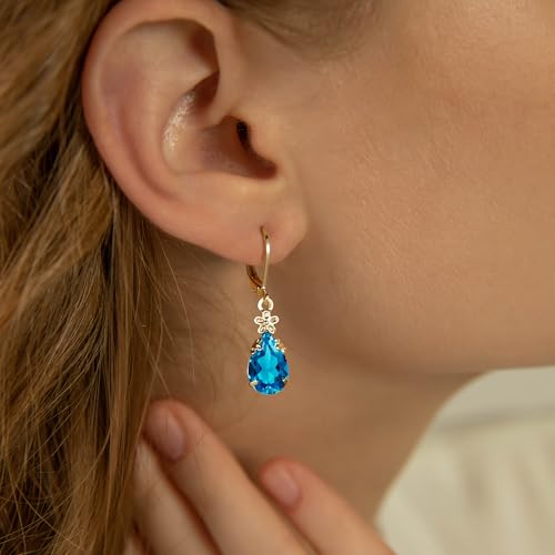 Dangle Earrings for Women Multicolor Crystal Drop Earrings Set Leverback Teardrop Earrings 925 Silver and 14K Gold Plated Hypoallergenic Fashion Cubic Zirconia Dangle Earrings Trendy Jewelry Gifts for Women - style: Teardrop Set-G 3