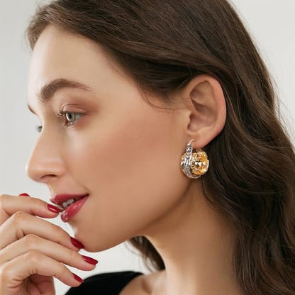 Milan Chiva 14K Gold Plated Small Huggie Dangle Earrings | Lightweight Trendy Heart Dainty Jewelry Hypoallergenic Chunky Gold Hoops Earrings Jewelry Mothers Day Gift for Women - color: D-White Gold