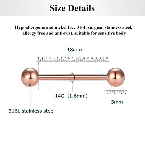 Briana Williams 14G Straight Barbell Tongue Rings for Women Stainless Steel Tongue Piercing Jewelry 12-18mm Bar Length for Nipple Rings Nipplerings Piercing - style: Style A -18mm bar