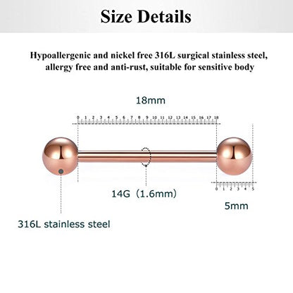 Briana Williams 14G Straight Barbell Tongue Rings for Women Stainless Steel Tongue Piercing Jewelry 12-18mm Bar Length for Nipple Rings Nipplerings Piercing - style: Style A -18mm bar