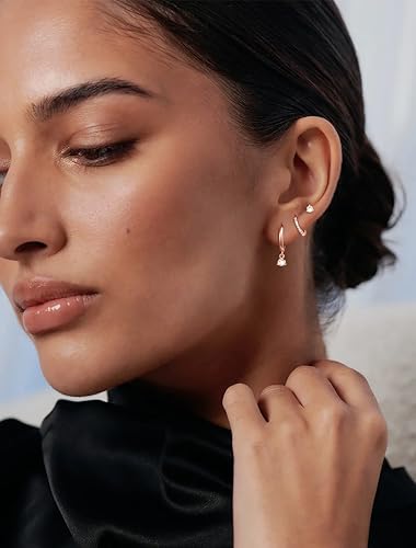 Freekiss 3 Pairs Hoop Earrings Set - Dainty Stud Dangle Cartilage for Women | Hypoallergenic Earrings, Cubic Zirconia Stackable Trendy Small Set Jewelry Gifts for Women - style: 3CZ rounded stud earrings-RG