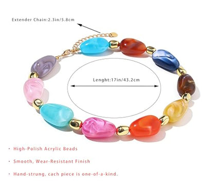 Rainbow Beaded Necklace for Women - Boho Necklaces Chunky Necklace for Summer Vacation Jewelry, Colorful Seed Bead Choker Statement Necklace - color: Thickest A