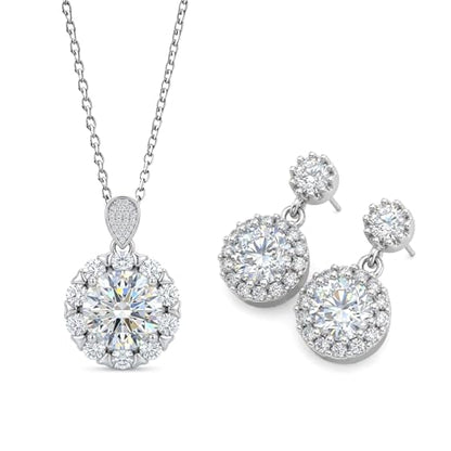 CZ Necklace and Stud Earrings Set for Women, 2PCS | Cubic Zirconia, Matching Jewelry Set, Dainty Sparkling, Daily Wear - color: 1CT+5CT Sunburst Huggie Set