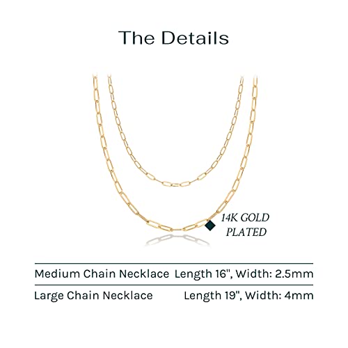 PAVOI 14K Gold Plated Dainty Layering Necklaces for Women | Snake Chain, Curb Link, Paperclip Layered Chains | Trendy Layering Necklace - style: Paperclip