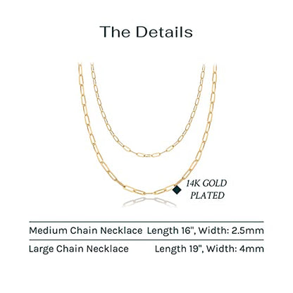 PAVOI 14K Gold Plated Dainty Layering Necklaces for Women | Snake Chain, Curb Link, Paperclip Layered Chains | Trendy Layering Necklace - style: Paperclip