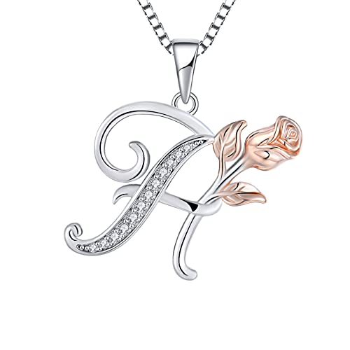 STARCHENIE Initial Necklace for Women Sterling Silver Letters 26 Alphabet Pendant Rose Flower Jewelry Gifts for Family Sisters Friend - color: H