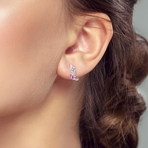 Parmuz 925 Sterling Silver Butterfly Huggies Hoop Earrings for Woman | Gold Plated Cubic Zirconia Star Moon cross Twisted huggie Hoop Post Chunky Small Tiny cuff Snake Heart Earring Gift for Her - color: Pink silver