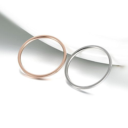Women's Stainless Steel 1MM Thin Plain Midi Stacking Ring Band Comfort Fit, Size 3 to 10 - color: 1mm Flat - Silver