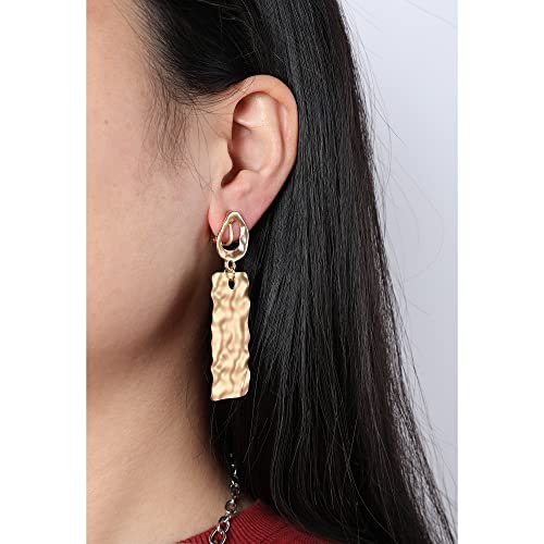 Gold Metal Clip On Earrings for Women Non Pierced Dangle Drop Earrings Multiple Styles - color: gold geometry