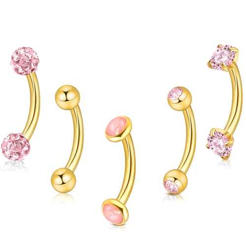 3-12 Pcs 14G Belly Button Rings Belly Rings for Women CZ Opal Navel Rings Belly Piercings Jewelry Belly Barbells Stainless Steel Body Belly Button Piercing Jewelry - color: Gold/Pink CZ 5pcs 8mm