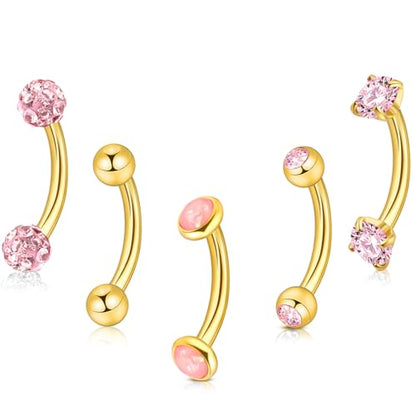 3-12 Pcs 14G Belly Button Rings Belly Rings for Women CZ Opal Navel Rings Belly Piercings Jewelry Belly Barbells Stainless Steel Body Belly Button Piercing Jewelry - color: Gold/Pink CZ 5pcs 8mm