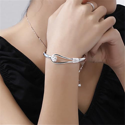 925 Sterling Silver Bangles For Women Handmade Silver Bangles Open Adjustable Bangle Bracelets For Women Silver Open Cuff Bracelets Stackable Wrap Bangles Festival Jewelry Gifts - color: Style 02