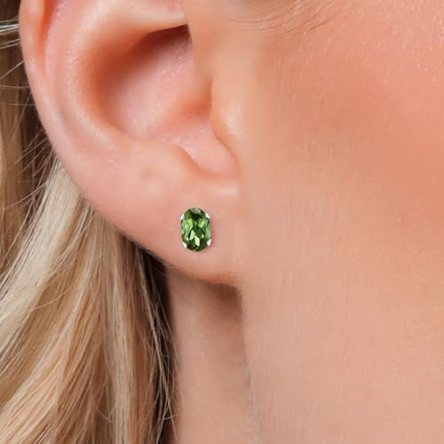 Gem Stone King Oval Gemstone Birthstone Stud Earrings for Women Men | Oval Cut 7X5MM | Fine Jewelry Gifts for Mom Dad Wife Him Her - style: Green Tourmaline, October