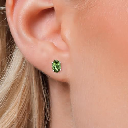 Gem Stone King Oval Gemstone Birthstone Stud Earrings for Women Men | Oval Cut 7X5MM | Fine Jewelry Gifts for Mom Dad Wife Him Her - style: Green Tourmaline, October