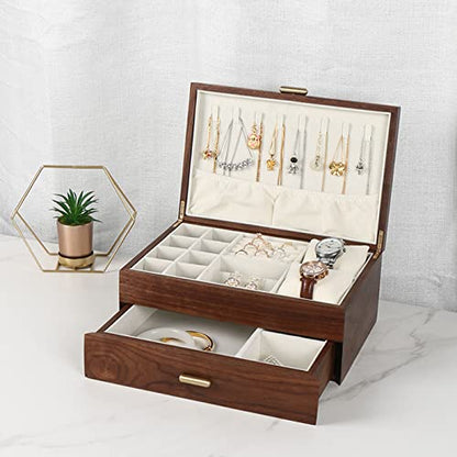 High-end Solid Wood Jewelry Storage Box Ladies Retro Wooden Necklace Jewelry Bracelet Watch Display Box Handmade Wedding Birthday Anniversary Jewelry Collection Box(Double Layer) - size: double layer