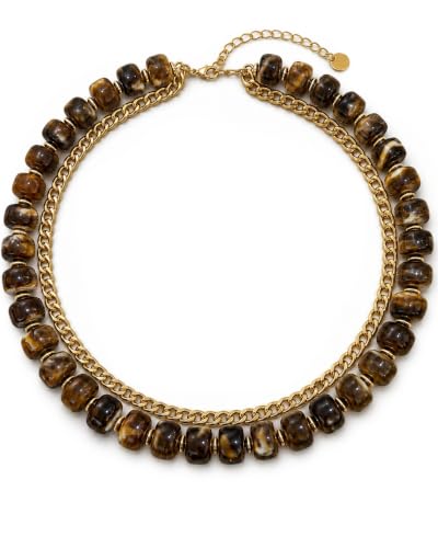 Chunky layered Beaded Necklaces for Women Boho Brown Resin Beads Choker Necklace Fashion Statement Summer Beach Jewelry Gift