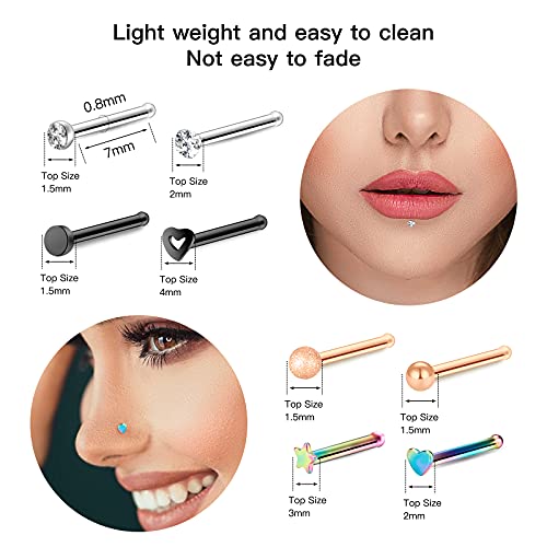 35-70 PCS 18G 20G Nose Rings for Women & Men - Gold Hoops, L Shape, Studs & Screw - 316L Surgical Stainless Steel - color: Color D-40pcs
