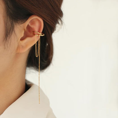 Ear Cuffs Earrings for Women Non Piercing Cartilage Cuff Wrap Clip on Earrings Trendy Pearl Rhinestone Tassel Chain Earrings Jewelry for Women - color: Gold Chain Ear Cuff