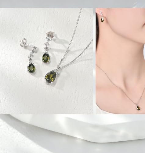 immobird 925 Sterling Silver Infinity Birthstone Jewelry Set Teardrop | Birthstone Necklace and Earring Set, Small Pear-shape Pendant, Drop Earring, Timeless Gift for Her, Daily Wear, Nice Gift Box - color: 08-Aug.