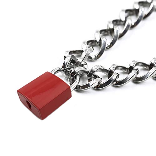 Succuba Padlock Necklace Metal Chain Collar Choker Heart Lock Necklace with Key and Box for Women, Men and Pet (16 to 22 Inches) - color: B