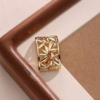 Elegant Leaf Silk Scarf Ring Brooch for Women Metal Delicate Oblate Shawl Scarves Buckle Wrap Clasp Clip Brooches Fashion Unique Wedding Formal Party Dress Accessories Jewelry - color: 14k Gold Plated