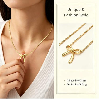Birthday Gifts for Women, Bow Pendant Necklace, 14K Gold Plated Jewelry, Romantic Valentine's Mother's Day Anniversary Christmas Jewelry Gift for Her Mom Grandma Wife Girlfriend Sister Best Friend