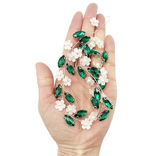 Bridal Crystal Flower Headband Wedding Rhinestone Pearl Floral Hair Vine Headpiece Accessories for Women Girls (Green Crystal Silver Vine) - color: Green Crystal Silver Vine