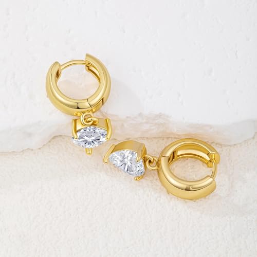 Gold Huggie Dangle Earrings for Women Chunky Hoop Huggies Cubic Zirconia Drop Earring Diamond Crystal Charm Statement Teardrop Earrings Jewelry Gifts - color: Gold-Heart