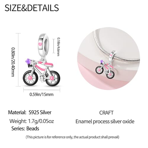 925 Silver Charm for Bracelets Animal Pet Insect Series Women Jewelry Gift - color: Black bicycle