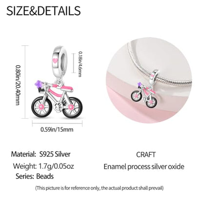 925 Silver Charm for Bracelets Animal Pet Insect Series Women Jewelry Gift - color: Black bicycle