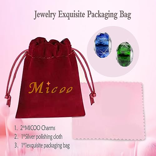 MICOO 925 Sterling Silver Charms for Bracelets,Fashion DIY Dangle Pendants Beads Simulated Birthstone Charms,Birthday Gifts for Women - color: 2 Blue And Green Charms
