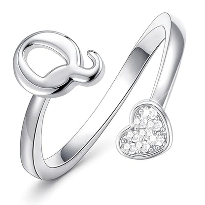Lunvky Birthday Gifts Silver Initial Rings for Women Teen Girl Kids Trendy Stuff Dainty 14K Gold Plated Adjustable Heart Letter Thumb Rings Pinky Cute Jewelry Personalized Gift - color: Silver, size: Initial-Q