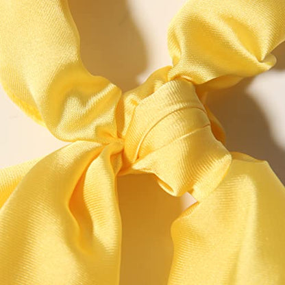 Pack of 2 Knotted Bow Hair Scrunchies Elastic Hair Scarf Hair Ties Bands Satin Hair Ribbon Scrunchy Ponytail Holder for Women and Girls, Hair Scarf Scrunchies,Hair Accessories(Yellow) - color: Yellow