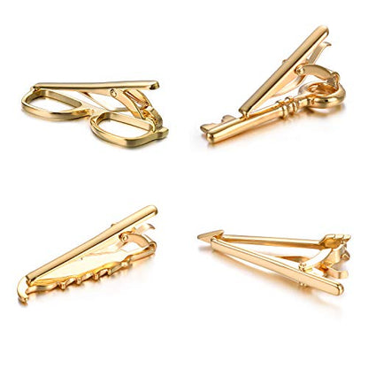Yoursfs 4 Pcs Funny Tie Clips Set For Men Unique Stainless Steel Eye Glasses/Ruler/Pen/Mustache Tie Clips Personalized Jewelry - style: Skinny Tie Clips Set 4PCS