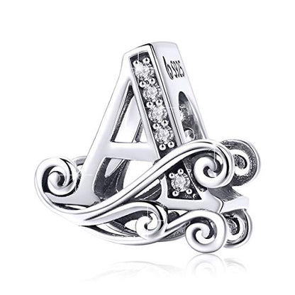 BISAER 925 Sterling Silver Initial Letter A-Z Charms for Bracelets Alphabet Beads Charm Jewelry Gifts - color: Letter A