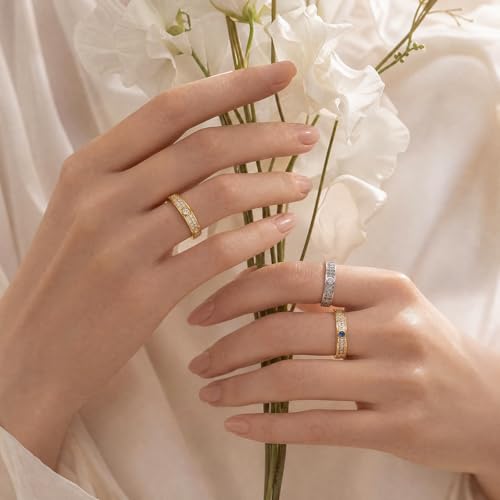 PCY 14K Gold Plated Rings,Sky Full Of Stars Gold Rings for Women,Luxury Sky Full Of Stars Rings for Women,Sky Full Of Stars Promise Eternity Gold Rings to Wear Daily - color: White Gold
