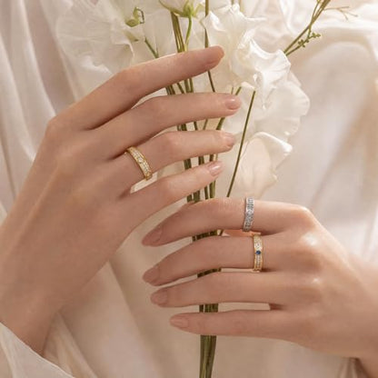 PCY 14K Gold Plated Rings,Sky Full Of Stars Gold Rings for Women,Luxury Sky Full Of Stars Rings for Women,Sky Full Of Stars Promise Eternity Gold Rings to Wear Daily - color: Yellow Gold