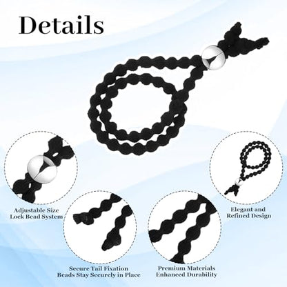 6 Piece Adjustable No-Slip Hair Ties Black Drawstring Hair Accessories Silk Soft Afro Puff Cuff Drawstring Ponytail Holders Satin Hairband Black Elastic Hairs Scrunchies for Curly Thick Heavy Hairs