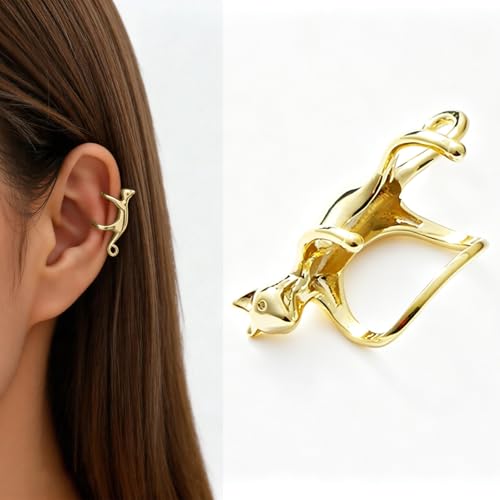 Sterling Cat Ear Cuff for Women, Cute No Piercing Cat Climber Earrings, Dainty Animal Crawler Cartilage Gifts - color: gold