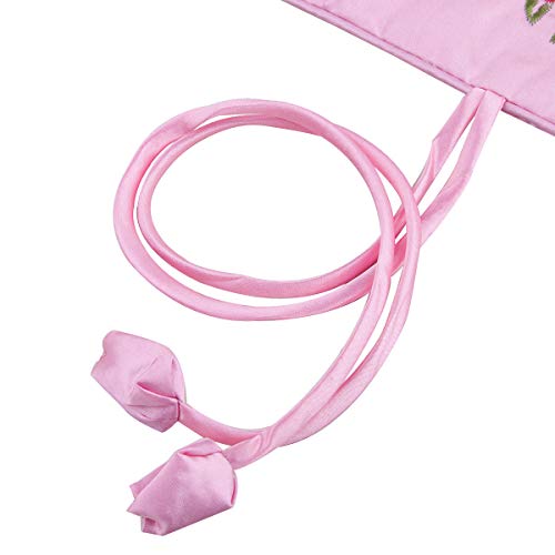 TUMBEELLUWA Embroidery Travel Jewelry Bag Roll Embroidered Flower and Bird Brocade Organizer with Tie Close - color: #4 Pink