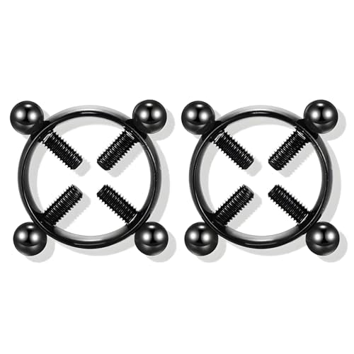 2Pcs Round Non Piercing Nipple Ring Fake Nipple Rings - color: Black