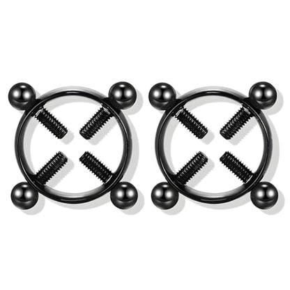 2Pcs Round Non Piercing Nipple Ring Fake Nipple Rings - color: Black