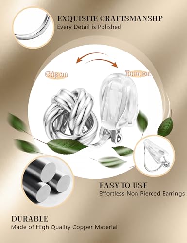 ORAZIO Clip On Earrings Women Geometric Statement Unique Non Pierced Earrings 14K Gold Plated Knot Chunky Drop Dangle Hoop Stud Clip-on Earrings for Women Trendy - color: Style D-Silver Plated