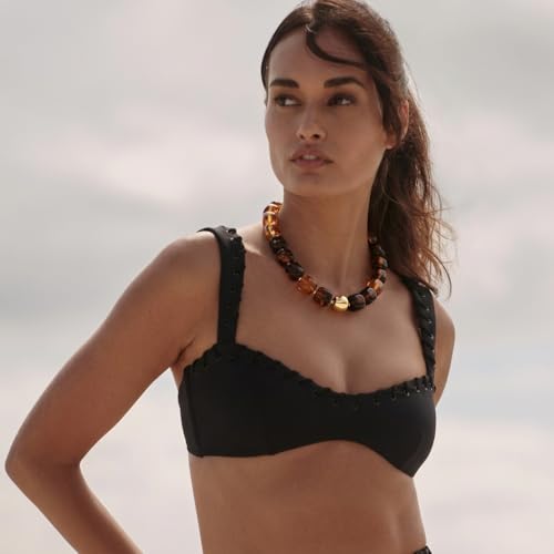 Chunky Beaded Necklace for Women Boho Statement Bead Necklace Adjustable Choker with Polished Disc/Square Beads Trendy Summer Beach Jewelry Gifts - color: Amber
