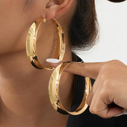Large Hoop Earrings for Women Lightweight Chunky Earrings | Big Hoop Earrings for Women Chunky Jewelry 70s Outfits for Women - style: Hoop-Gold-03