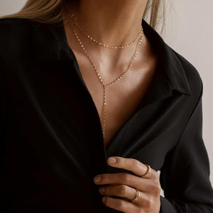 NECOCY 14k Gold Plated Lariat Necklaces for Women, Dainty Long Layered Chain Necklace Trendy Y-Shaped Pendant Necklace Statement Charm Jewelry for Women Gift - style: gold sty4